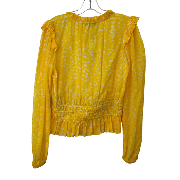 Karina Grimaldi Blouse Top Small Yellow Long Sleeve Ruffle Detail Smocked Waist - Picture 4 of 7